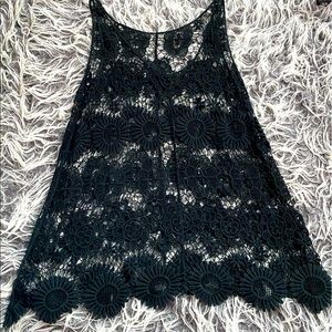 Black floral crochet coverup tank